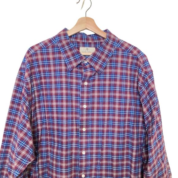 Oak Hill Mens Button Down Shirt 2XL Plaid Cotton Mens Wrinkle Free Burgundy - Picture 3 of 12